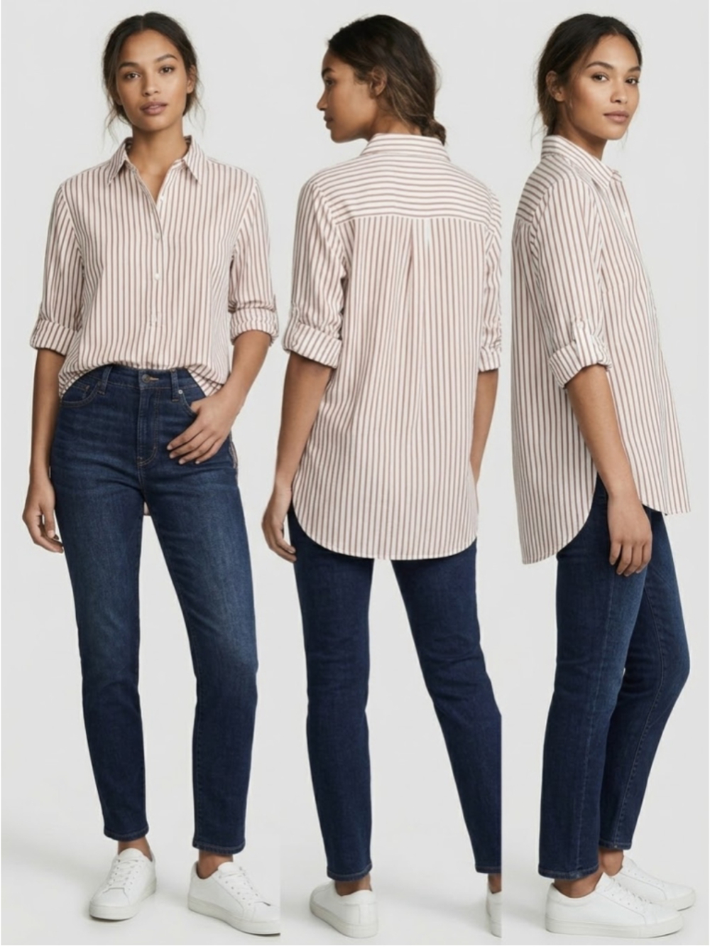Max Studio NWT Striped Roll-Tab Long Sleeve Tunic Top Small Casual Modern Classi